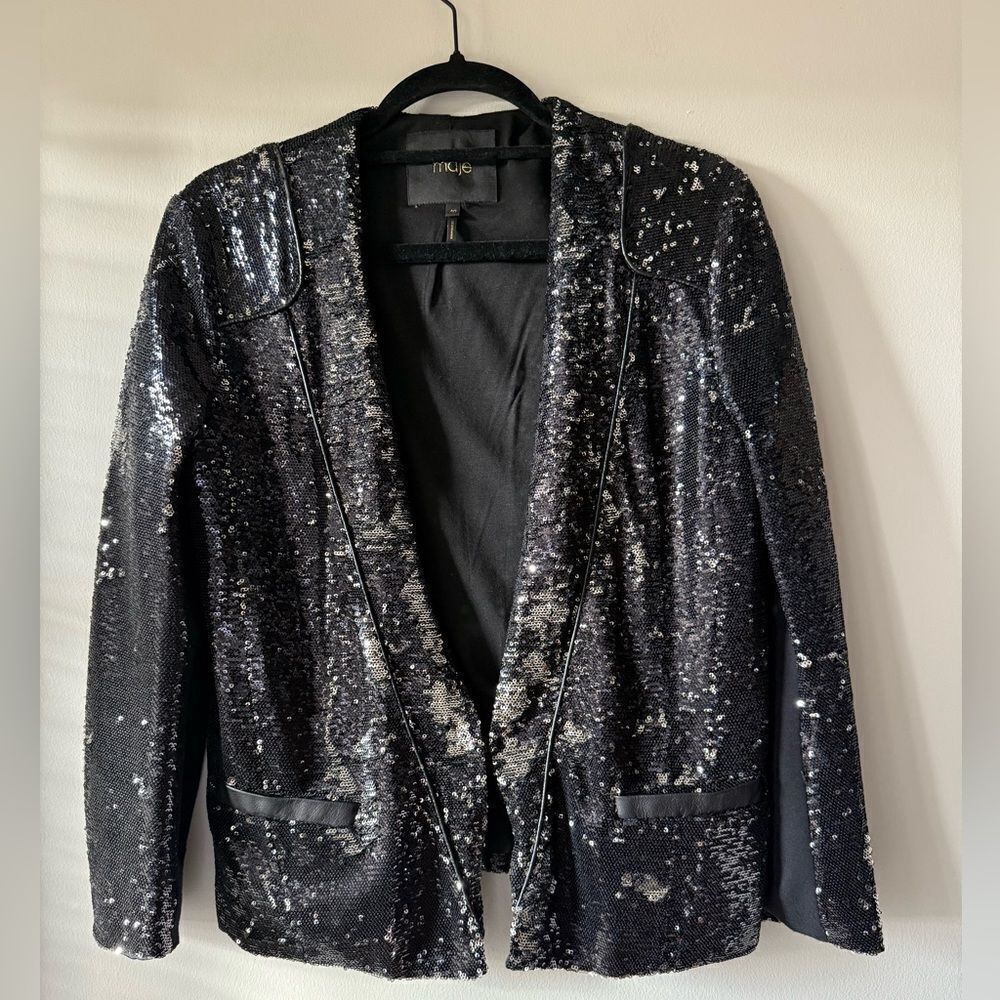Maje Black collarless sequin evening jacket Size Large - Picture 3 of 10